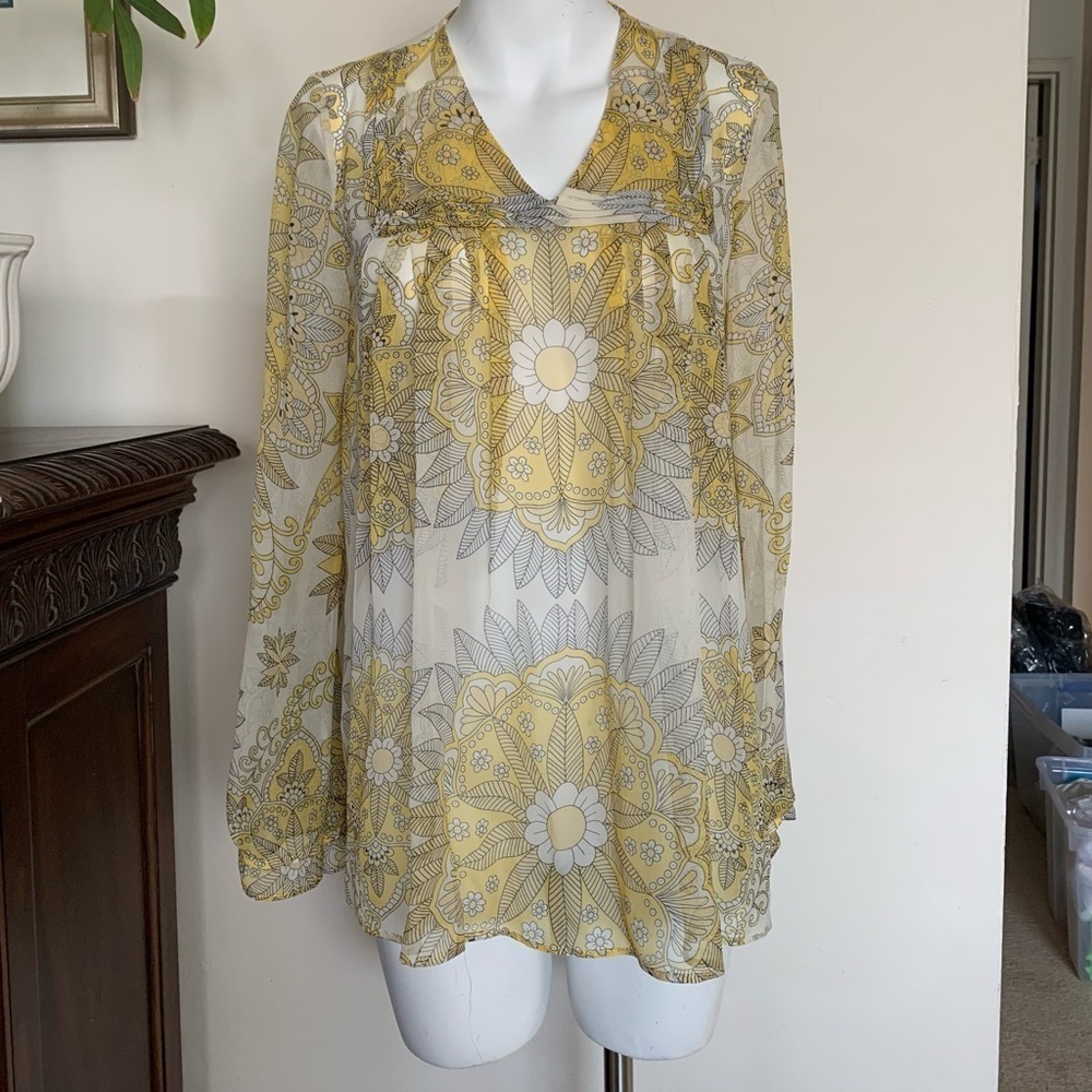 Julie Brown Silk sheer V-Neck Tunic - Sz 2